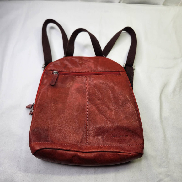Jack Georges American Brand Leather Backpack Voyager Style Red Backpack Purse - Picture 1 of 12